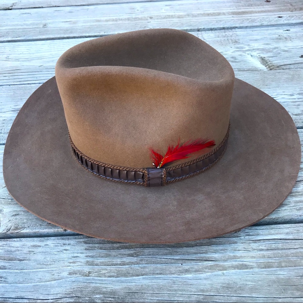 Stetson Brown Hat with Red Feather